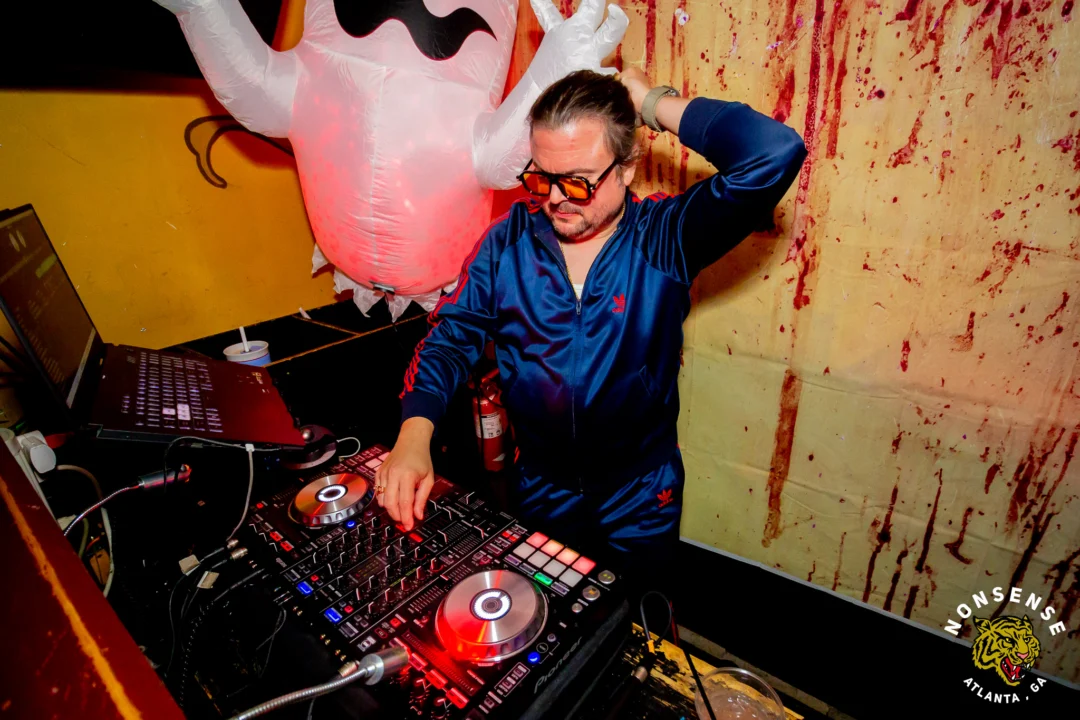 Nonsense Halloween 2025 at 404.exe - Kimber and Tom Bruno were the DJs - Photo by by @hellacurious - Decor and art installations by Scott and Tad - Monster Fortune Telling by Mystic Madison