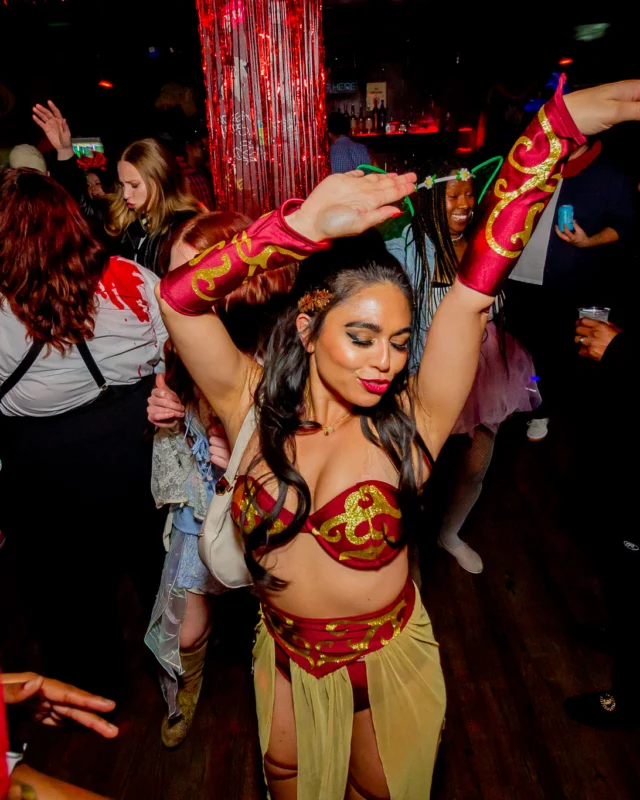 Nonsense Halloween 2025 at 404.exe - Kimber and Tom Bruno were the DJs - Photo by by @hellacurious - Decor and art installations by Scott and Tad - Monster Fortune Telling by Mystic Madison