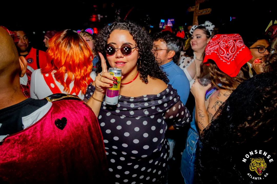 Nonsense Halloween 2025 at 404.exe - Kimber and Tom Bruno were the DJs - Photo by by @hellacurious - Decor and art installations by Scott and Tad - Monster Fortune Telling by Mystic Madison