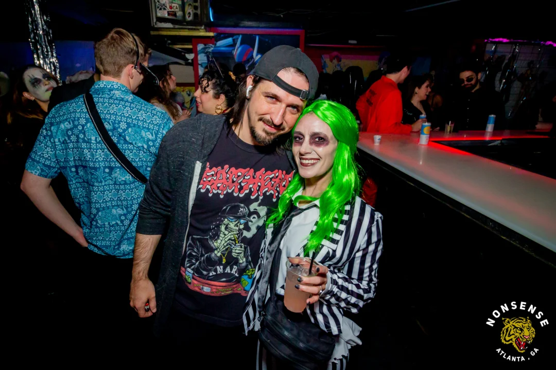 Nonsense Halloween 2025 at 404.exe - Kimber and Tom Bruno were the DJs - Photo by by @hellacurious - Decor and art installations by Scott and Tad - Monster Fortune Telling by Mystic Madison