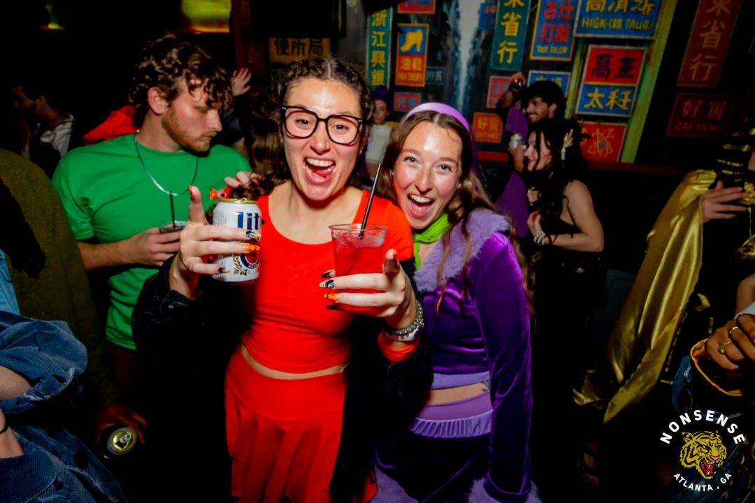 Nonsense Halloween 2025 at 404.exe - Kimber and Tom Bruno were the DJs - Photo by by @hellacurious - Decor and art installations by Scott and Tad - Monster Fortune Telling by Mystic Madison