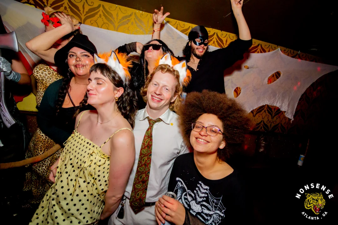 Nonsense Halloween 2025 at 404.exe - Kimber and Tom Bruno were the DJs - Photo by by @hellacurious - Decor and art installations by Scott and Tad - Monster Fortune Telling by Mystic Madison