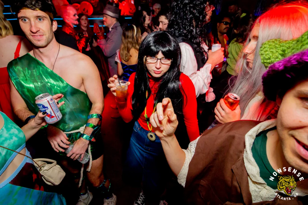 Nonsense Halloween 2025 at 404.exe - Kimber and Tom Bruno were the DJs - Photo by by @hellacurious - Decor and art installations by Scott and Tad - Monster Fortune Telling by Mystic Madison