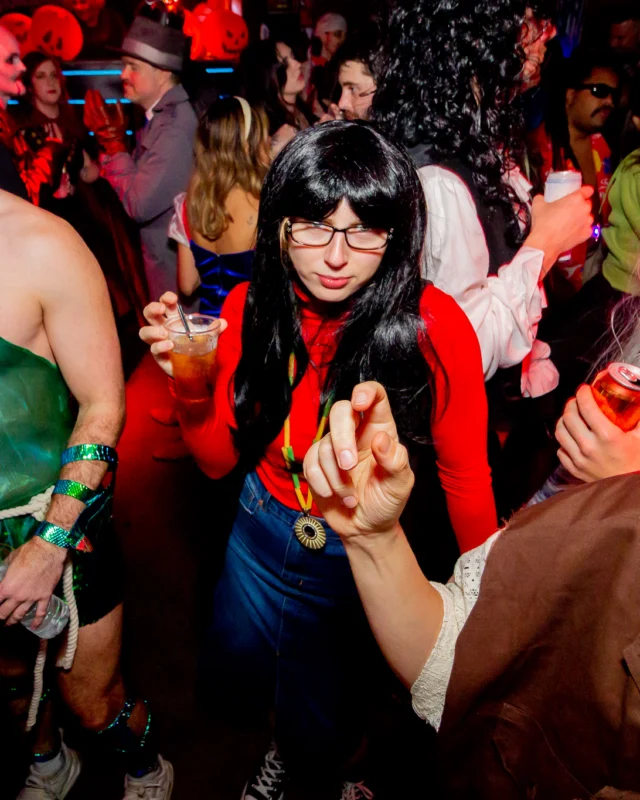 Nonsense Halloween 2025 at 404.exe - Kimber and Tom Bruno were the DJs - Photo by by @hellacurious - Decor and art installations by Scott and Tad - Monster Fortune Telling by Mystic Madison