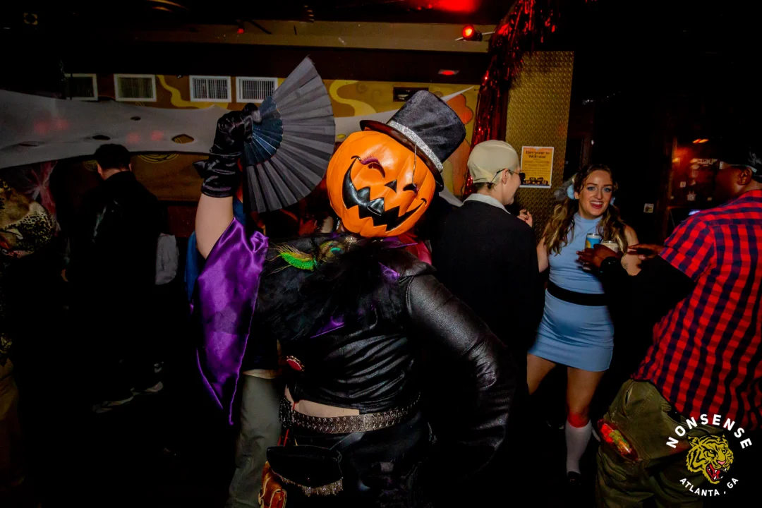 Nonsense Halloween 2025 at 404.exe - Kimber and Tom Bruno were the DJs - Photo by by @hellacurious - Decor and art installations by Scott and Tad - Monster Fortune Telling by Mystic Madison