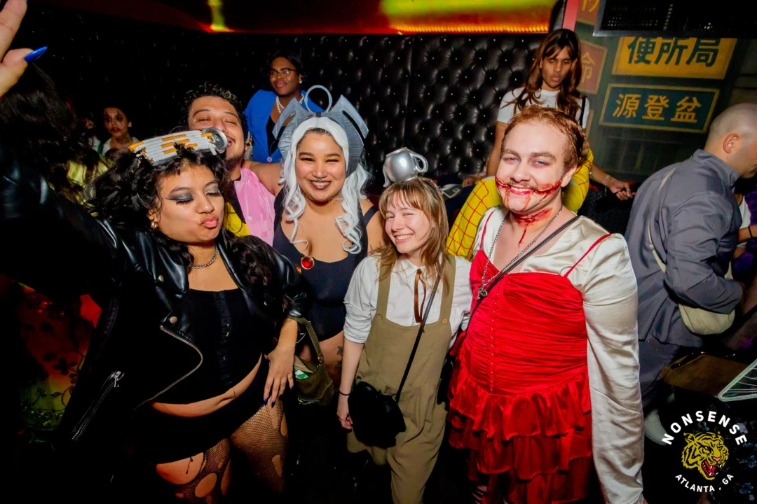 Nonsense Halloween 2025 at 404.exe - Kimber and Tom Bruno were the DJs - Photo by by @hellacurious - Decor and art installations by Scott and Tad - Monster Fortune Telling by Mystic Madison