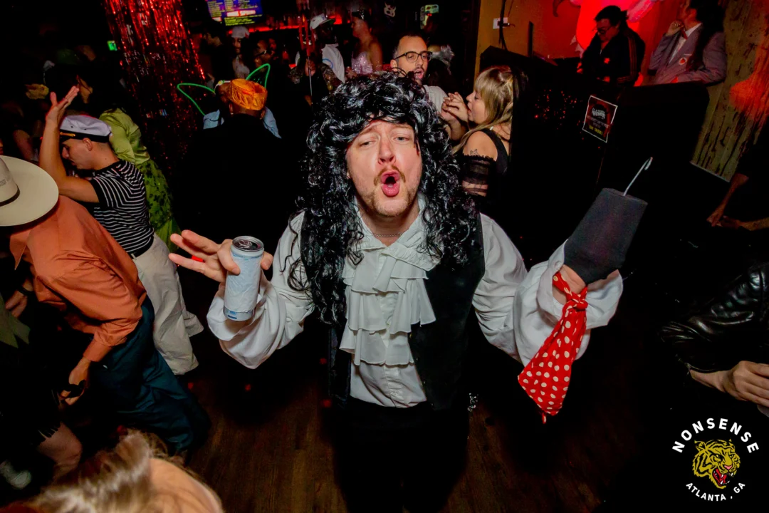 Nonsense Halloween 2025 at 404.exe - Kimber and Tom Bruno were the DJs - Photo by by @hellacurious - Decor and art installations by Scott and Tad - Monster Fortune Telling by Mystic Madison