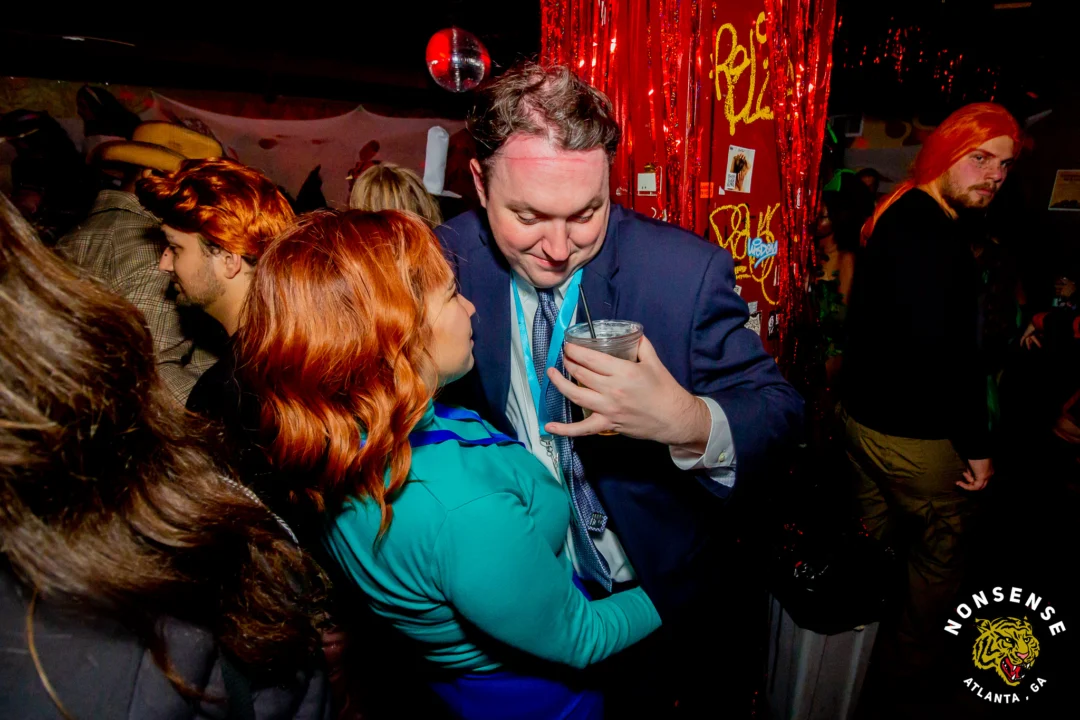Nonsense Halloween 2025 at 404.exe - Kimber and Tom Bruno were the DJs - Photo by by @hellacurious - Decor and art installations by Scott and Tad - Monster Fortune Telling by Mystic Madison