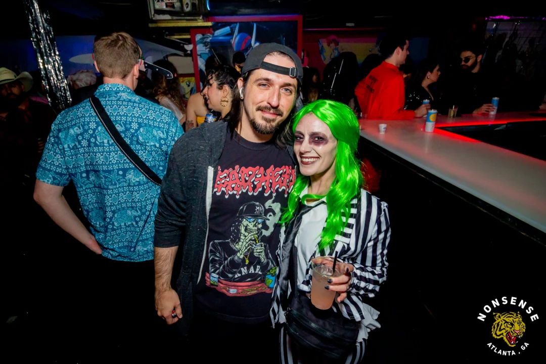 Nonsense Halloween 2025 at 404.exe - Kimber and Tom Bruno were the DJs - Photo by by @hellacurious - Decor and art installations by Scott and Tad - Monster Fortune Telling by Mystic Madison
