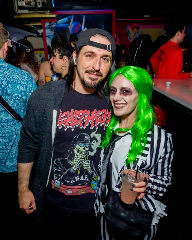 Nonsense Halloween 2025 at 404.exe - Kimber and Tom Bruno were the DJs - Photo by by @hellacurious - Decor and art installations by Scott and Tad - Monster Fortune Telling by Mystic Madison