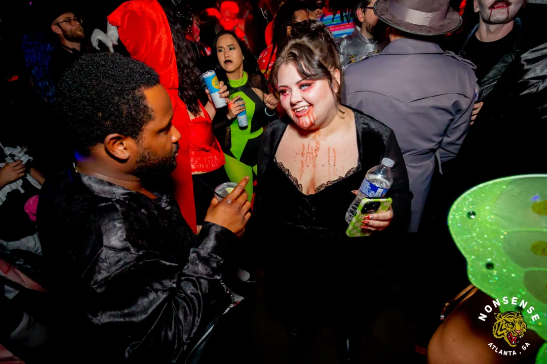 Nonsense Halloween 2025 at 404.exe - Kimber and Tom Bruno were the DJs - Photo by by @hellacurious - Decor and art installations by Scott and Tad - Monster Fortune Telling by Mystic Madison