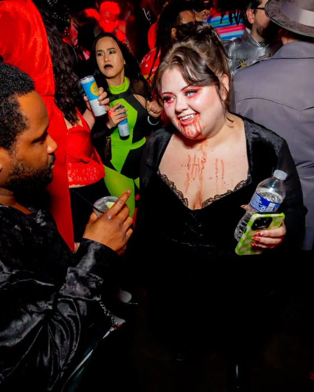 Nonsense Halloween 2025 at 404.exe - Kimber and Tom Bruno were the DJs - Photo by by @hellacurious - Decor and art installations by Scott and Tad - Monster Fortune Telling by Mystic Madison