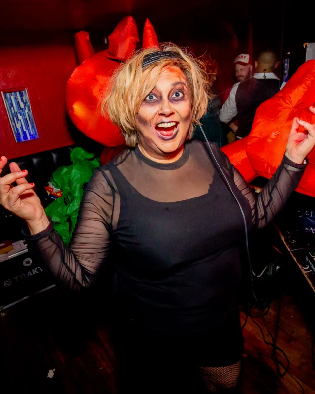 Nonsense Halloween 2025 at 404.exe - Kimber and Tom Bruno were the DJs - Photo by by @hellacurious - Decor and art installations by Scott and Tad - Monster Fortune Telling by Mystic Madison