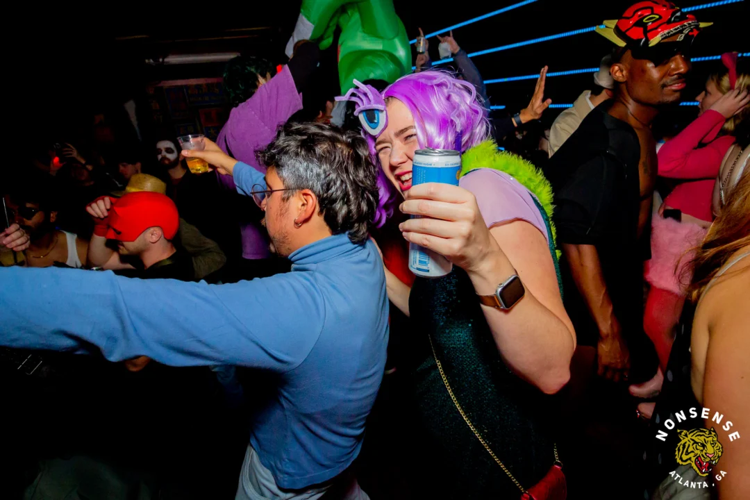 Nonsense Halloween 2025 at 404.exe - Kimber and Tom Bruno were the DJs - Photo by by @hellacurious - Decor and art installations by Scott and Tad - Monster Fortune Telling by Mystic Madison