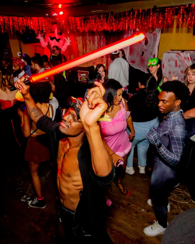 Nonsense Halloween 2025 at 404.exe - Kimber and Tom Bruno were the DJs - Photo by by @hellacurious - Decor and art installations by Scott and Tad - Monster Fortune Telling by Mystic Madison