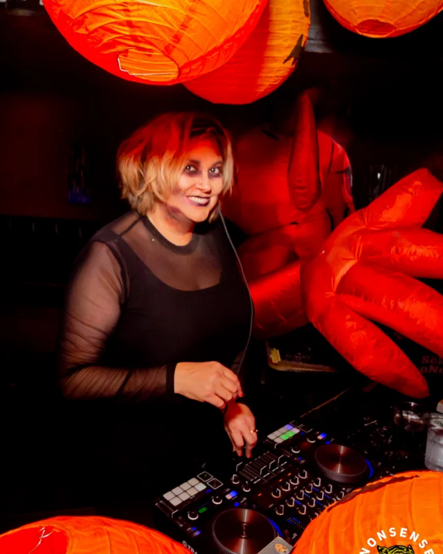 Nonsense Halloween 2025 at 404.exe - Kimber and Tom Bruno were the DJs - Photo by by @hellacurious - Decor and art installations by Scott and Tad - Monster Fortune Telling by Mystic Madison