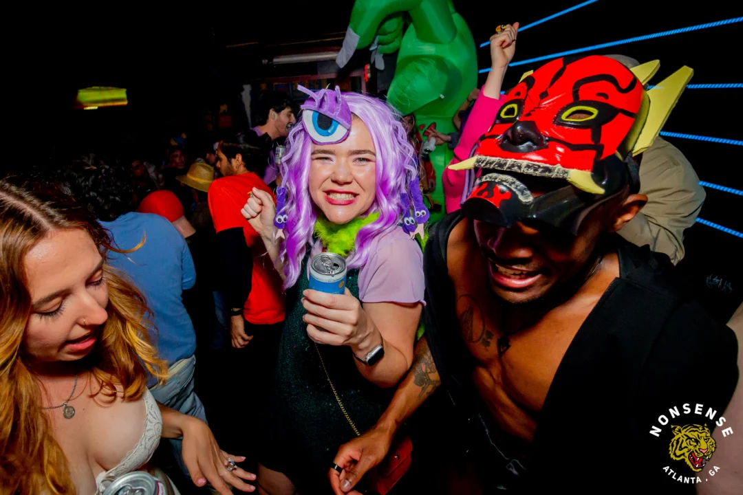 Nonsense Halloween 2025 at 404.exe - Kimber and Tom Bruno were the DJs - Photo by by @hellacurious - Decor and art installations by Scott and Tad - Monster Fortune Telling by Mystic Madison
