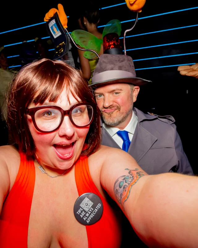 Nonsense Halloween 2025 at 404.exe - Kimber and Tom Bruno were the DJs - Photo by by @hellacurious - Decor and art installations by Scott and Tad - Monster Fortune Telling by Mystic Madison