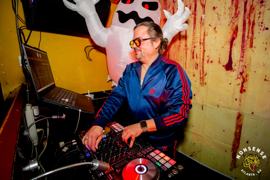 Nonsense Halloween 2025 at 404.exe - Kimber and Tom Bruno were the DJs - Photo by by @hellacurious - Decor and art installations by Scott and Tad - Monster Fortune Telling by Mystic Madison