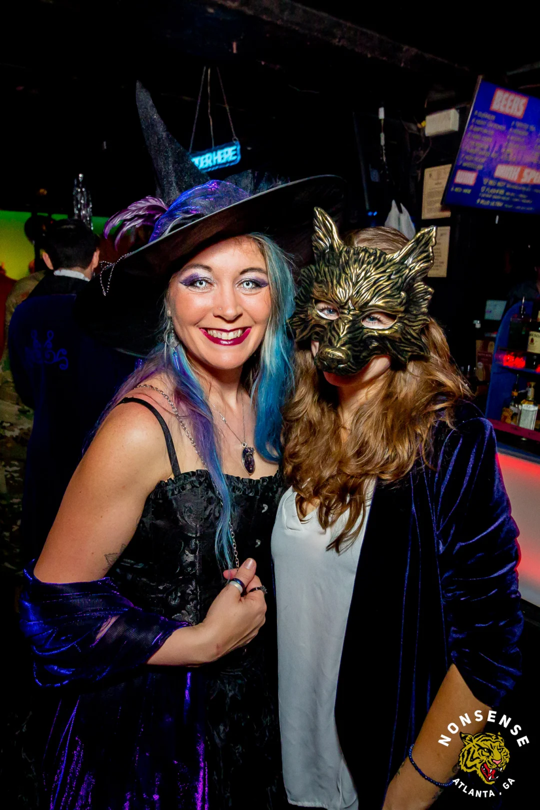 Nonsense Halloween 2025 at 404.exe - Kimber and Tom Bruno were the DJs - Photo by by @hellacurious - Decor and art installations by Scott and Tad - Monster Fortune Telling by Mystic Madison