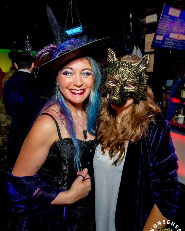 Nonsense Halloween 2025 at 404.exe - Kimber and Tom Bruno were the DJs - Photo by by @hellacurious - Decor and art installations by Scott and Tad - Monster Fortune Telling by Mystic Madison