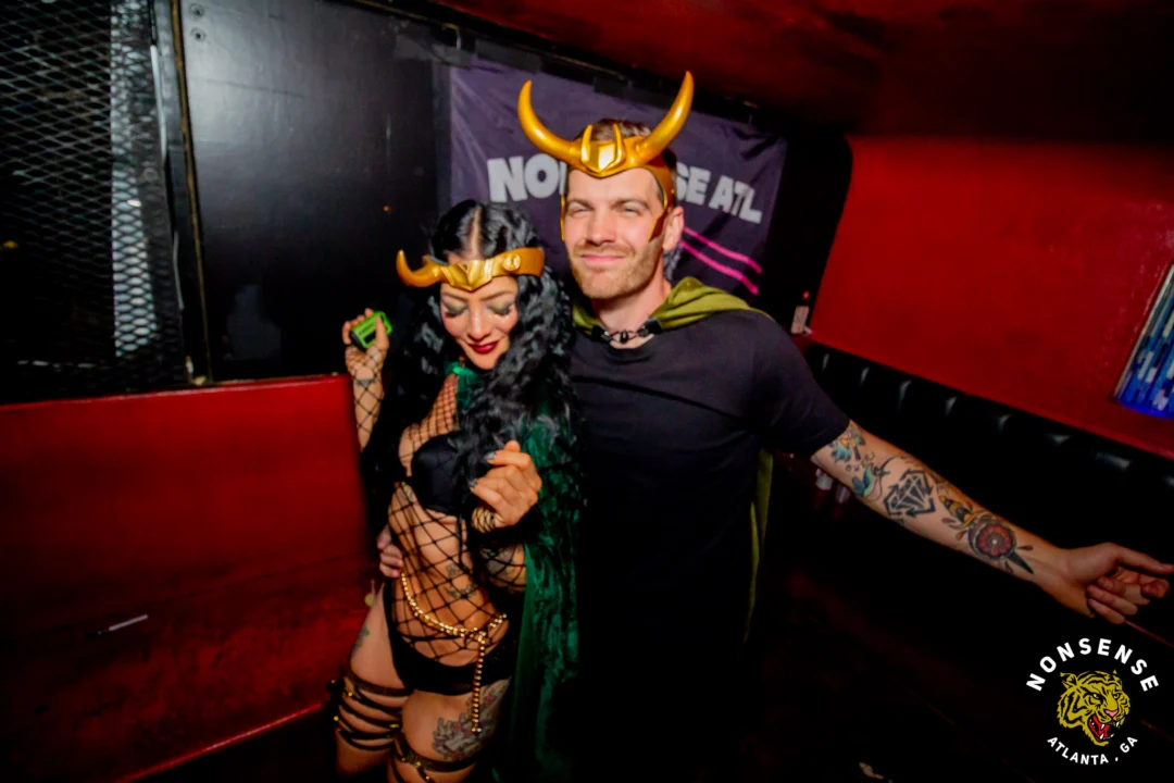 Nonsense Halloween 2025 at 404.exe - Kimber and Tom Bruno were the DJs - Photo by by @hellacurious - Decor and art installations by Scott and Tad - Monster Fortune Telling by Mystic Madison