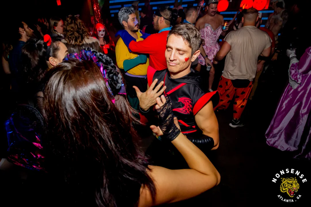 Nonsense Halloween 2025 at 404.exe - Kimber and Tom Bruno were the DJs - Photo by by @hellacurious - Decor and art installations by Scott and Tad - Monster Fortune Telling by Mystic Madison