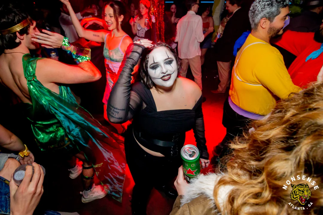 Nonsense Halloween 2025 at 404.exe - Kimber and Tom Bruno were the DJs - Photo by by @hellacurious - Decor and art installations by Scott and Tad - Monster Fortune Telling by Mystic Madison