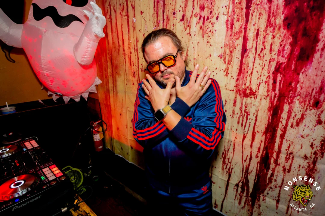 Nonsense Halloween 2025 at 404.exe - Kimber and Tom Bruno were the DJs - Photo by by @hellacurious - Decor and art installations by Scott and Tad - Monster Fortune Telling by Mystic Madison