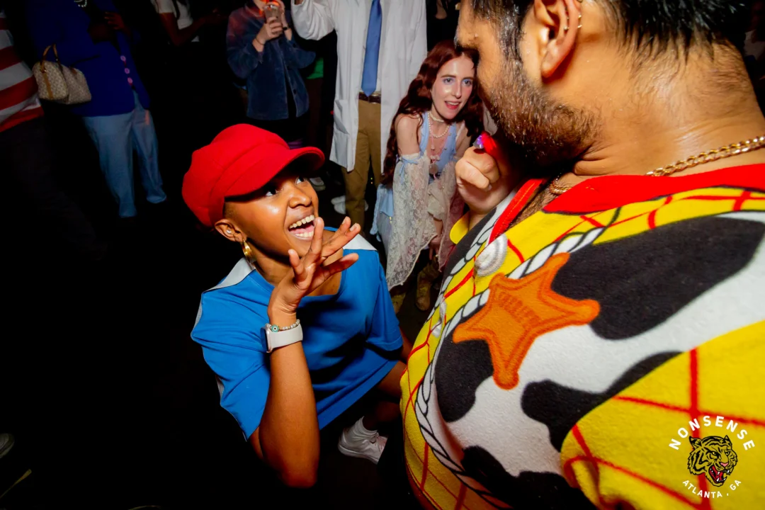 Nonsense Halloween 2025 at 404.exe - Kimber and Tom Bruno were the DJs - Photo by by @hellacurious - Decor and art installations by Scott and Tad - Monster Fortune Telling by Mystic Madison