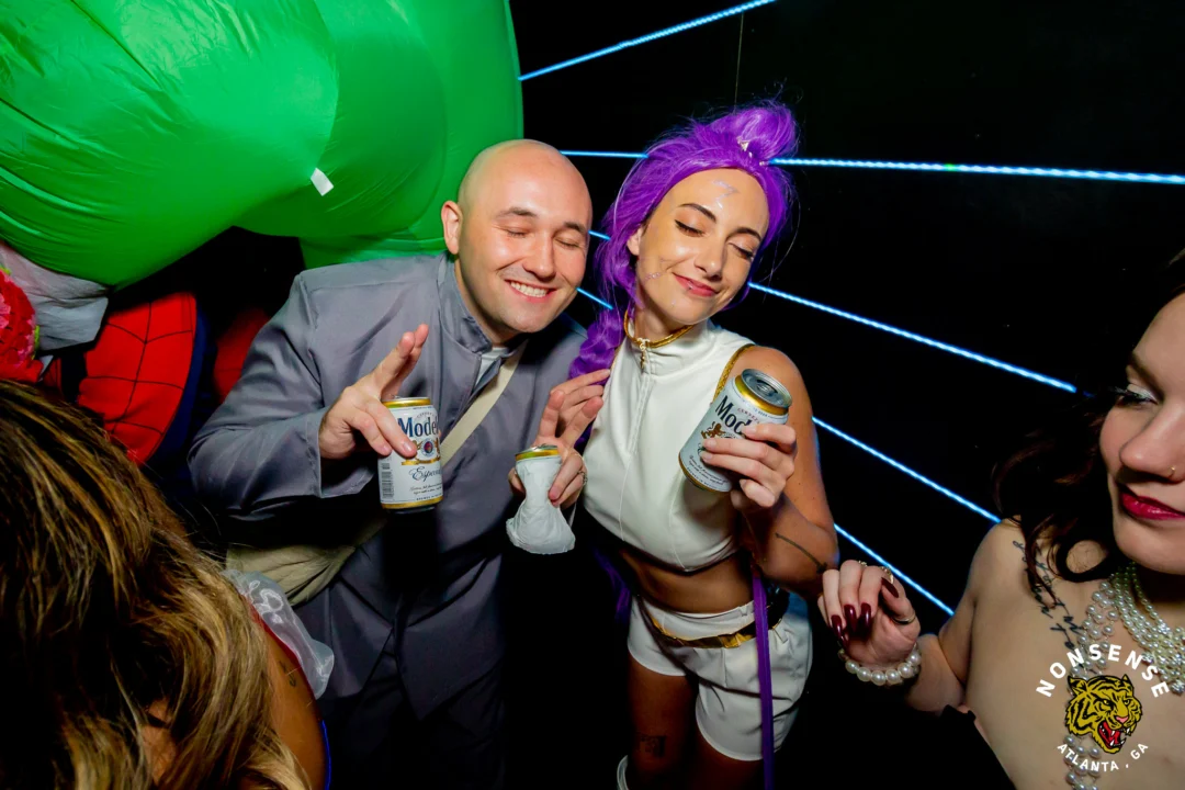 Nonsense Halloween 2025 at 404.exe - Kimber and Tom Bruno were the DJs - Photo by by @hellacurious - Decor and art installations by Scott and Tad - Monster Fortune Telling by Mystic Madison