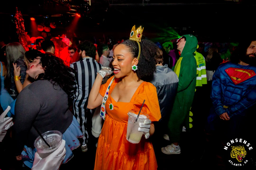 Nonsense Halloween 2025 at 404.exe - Kimber and Tom Bruno were the DJs - Photo by by @hellacurious - Decor and art installations by Scott and Tad - Monster Fortune Telling by Mystic Madison