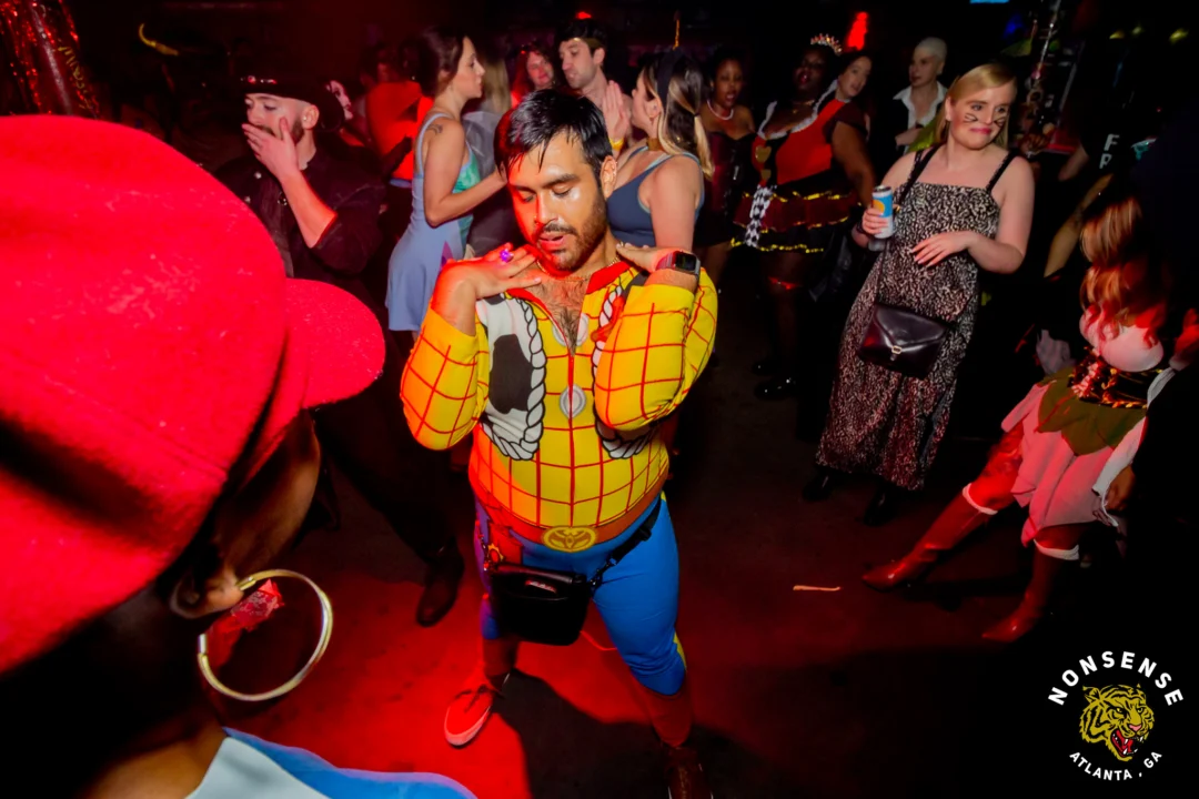 Nonsense Halloween 2025 at 404.exe - Kimber and Tom Bruno were the DJs - Photo by by @hellacurious - Decor and art installations by Scott and Tad - Monster Fortune Telling by Mystic Madison
