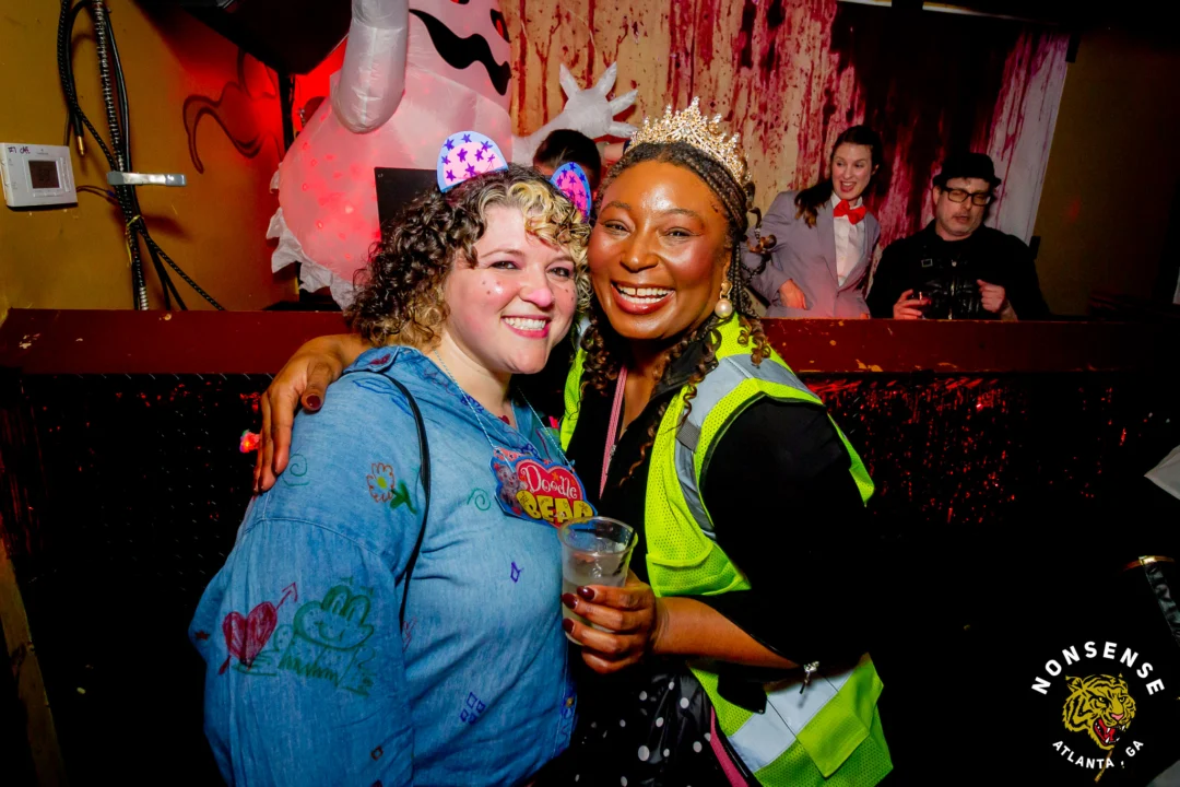 Nonsense Halloween 2025 at 404.exe - Kimber and Tom Bruno were the DJs - Photo by by @hellacurious - Decor and art installations by Scott and Tad - Monster Fortune Telling by Mystic Madison