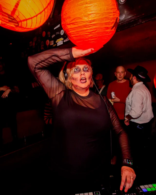 Nonsense Halloween 2025 at 404.exe - Kimber and Tom Bruno were the DJs - Photo by by @hellacurious - Decor and art installations by Scott and Tad - Monster Fortune Telling by Mystic Madison