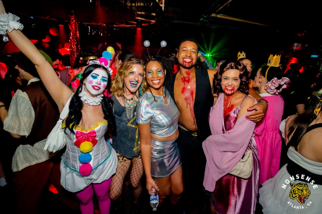 Nonsense Halloween 2025 at 404.exe - Kimber and Tom Bruno were the DJs - Photo by by @hellacurious - Decor and art installations by Scott and Tad - Monster Fortune Telling by Mystic Madison
