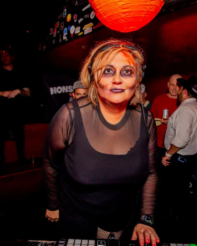 Nonsense Halloween 2025 at 404.exe - Kimber and Tom Bruno were the DJs - Photo by by @hellacurious - Decor and art installations by Scott and Tad - Monster Fortune Telling by Mystic Madison