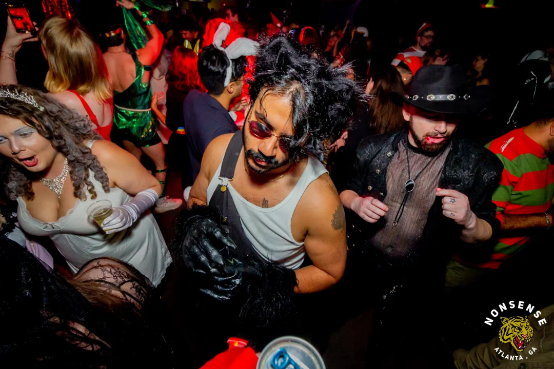 Nonsense Halloween 2025 at 404.exe - Kimber and Tom Bruno were the DJs - Photo by by @hellacurious - Decor and art installations by Scott and Tad - Monster Fortune Telling by Mystic Madison