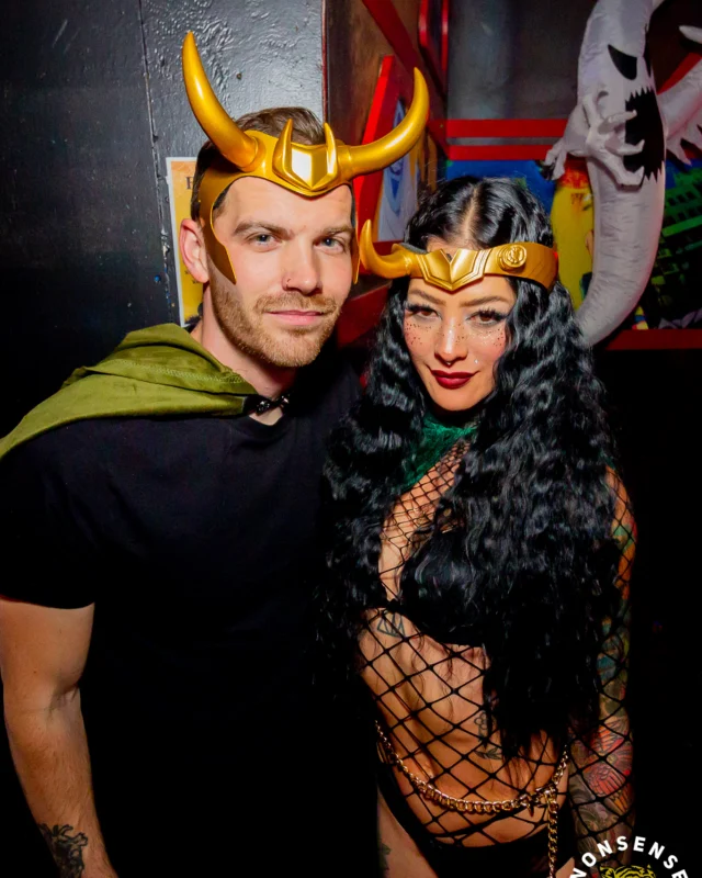 Nonsense Halloween 2025 at 404.exe - Kimber and Tom Bruno were the DJs - Photo by by @hellacurious - Decor and art installations by Scott and Tad - Monster Fortune Telling by Mystic Madison