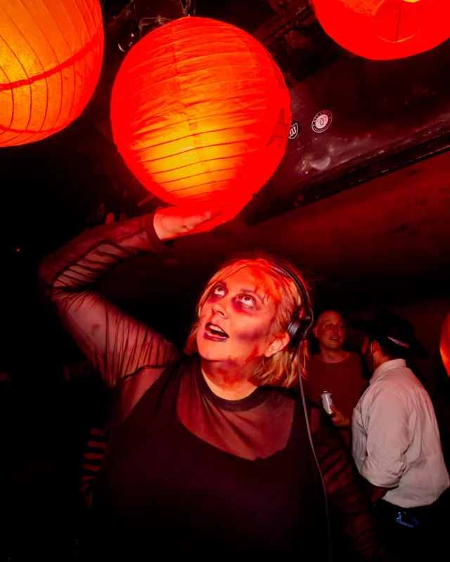 Nonsense Halloween 2025 at 404.exe - Kimber and Tom Bruno were the DJs - Photo by by @hellacurious - Decor and art installations by Scott and Tad - Monster Fortune Telling by Mystic Madison