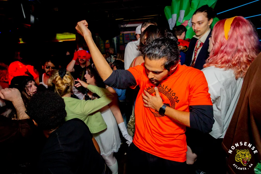 Nonsense Halloween 2025 at 404.exe - Kimber and Tom Bruno were the DJs - Photo by by @hellacurious - Decor and art installations by Scott and Tad - Monster Fortune Telling by Mystic Madison