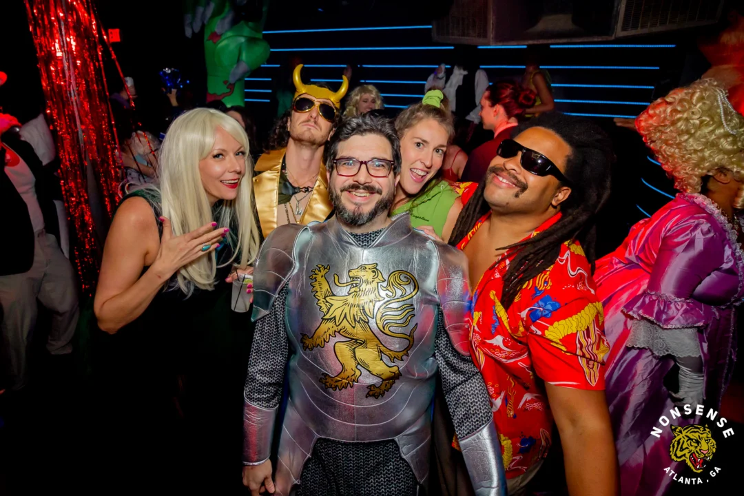 Nonsense Halloween 2025 at 404.exe - Kimber and Tom Bruno were the DJs - Photo by by @hellacurious - Decor and art installations by Scott and Tad - Monster Fortune Telling by Mystic Madison