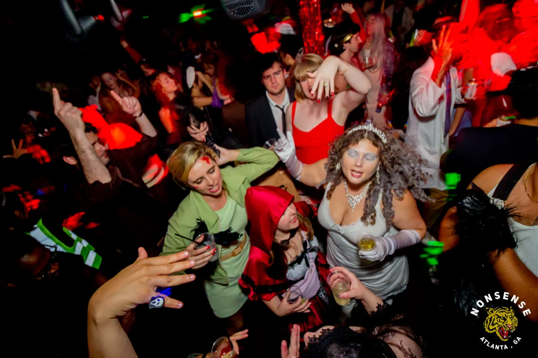 Nonsense Halloween 2025 at 404.exe - Kimber and Tom Bruno were the DJs - Photo by by @hellacurious - Decor and art installations by Scott and Tad - Monster Fortune Telling by Mystic Madison