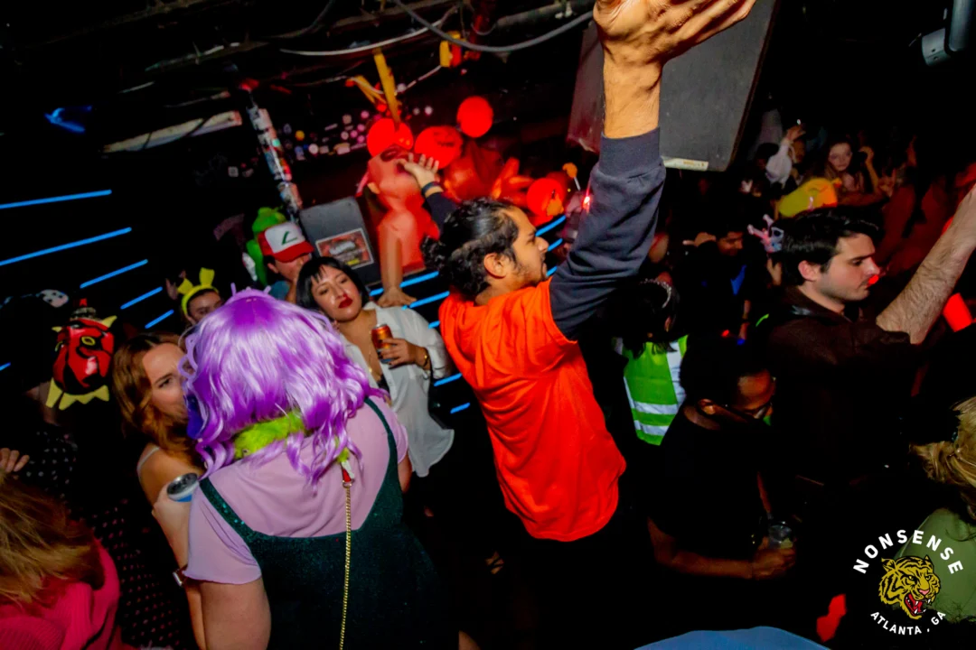 Nonsense Halloween 2025 at 404.exe - Kimber and Tom Bruno were the DJs - Photo by by @hellacurious - Decor and art installations by Scott and Tad - Monster Fortune Telling by Mystic Madison