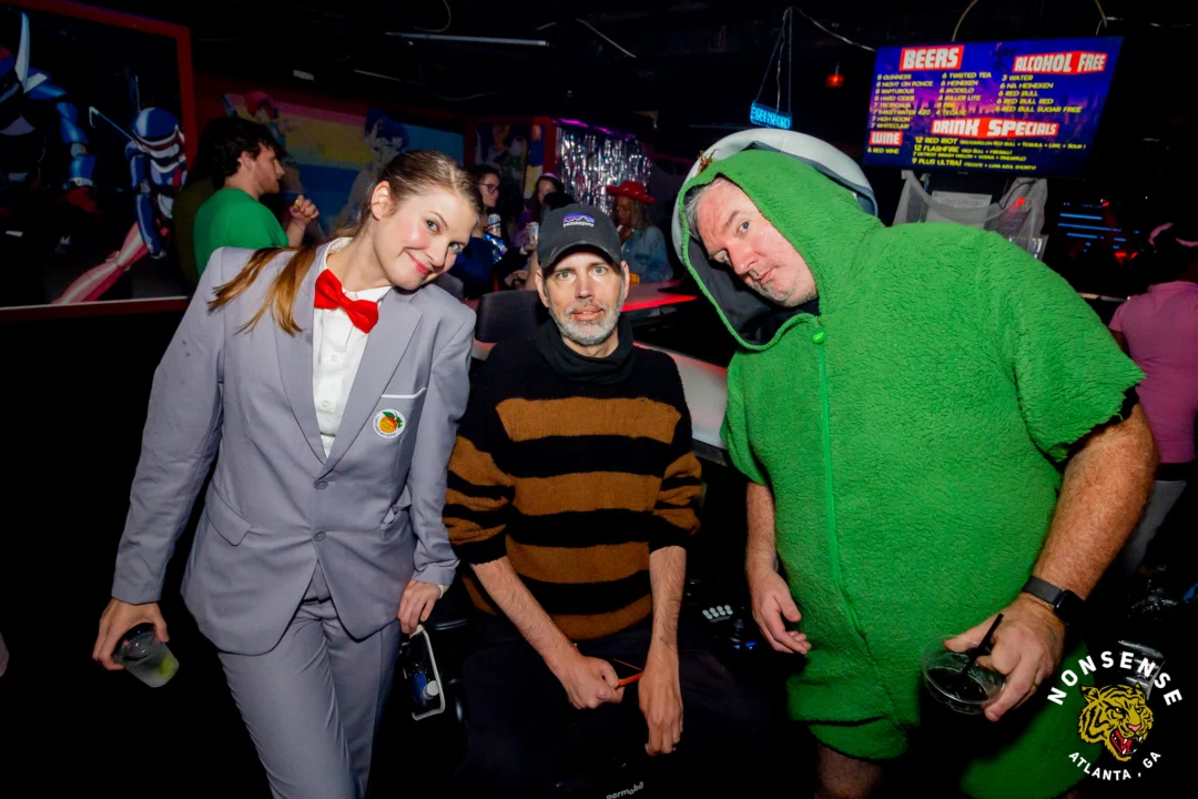 Nonsense Halloween 2025 at 404.exe - Kimber and Tom Bruno were the DJs - Photo by by @hellacurious - Decor and art installations by Scott and Tad - Monster Fortune Telling by Mystic Madison