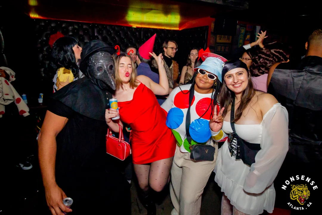 Nonsense Halloween 2025 at 404.exe - Kimber and Tom Bruno were the DJs - Photo by by @hellacurious - Decor and art installations by Scott and Tad - Monster Fortune Telling by Mystic Madison