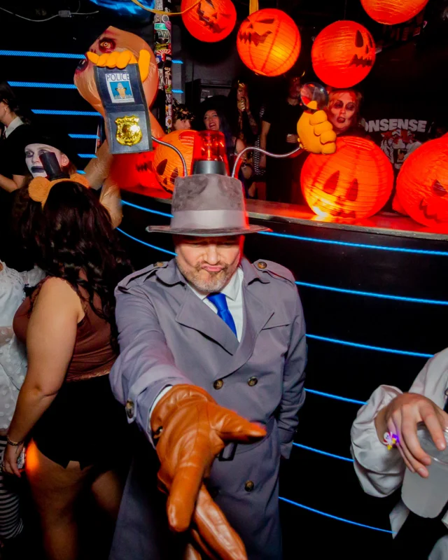 Nonsense Halloween 2025 at 404.exe - Kimber and Tom Bruno were the DJs - Photo by by @hellacurious - Decor and art installations by Scott and Tad - Monster Fortune Telling by Mystic Madison