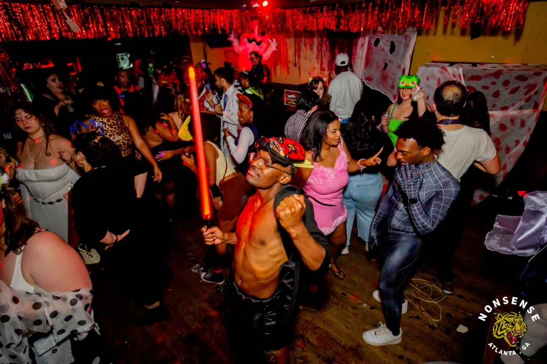 Nonsense Halloween 2025 at 404.exe - Kimber and Tom Bruno were the DJs - Photo by by @hellacurious - Decor and art installations by Scott and Tad - Monster Fortune Telling by Mystic Madison