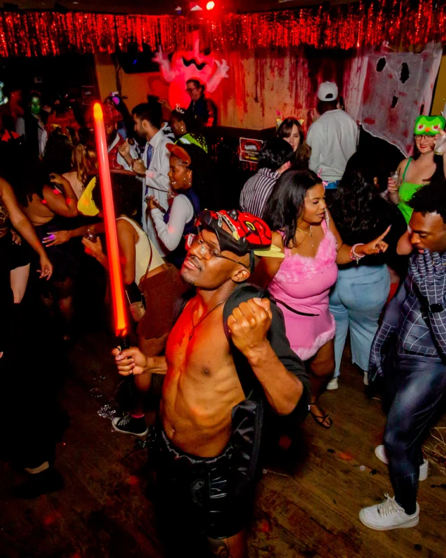 Nonsense Halloween 2025 at 404.exe - Kimber and Tom Bruno were the DJs - Photo by by @hellacurious - Decor and art installations by Scott and Tad - Monster Fortune Telling by Mystic Madison