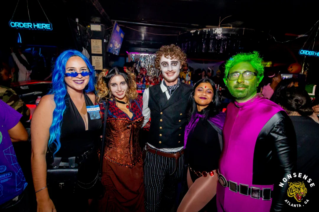 Nonsense Halloween 2025 at 404.exe - Kimber and Tom Bruno were the DJs - Photo by by @hellacurious - Decor and art installations by Scott and Tad - Monster Fortune Telling by Mystic Madison